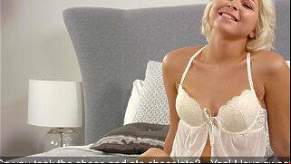 the sexy girl spreads her innocent labia and shows her hymen.